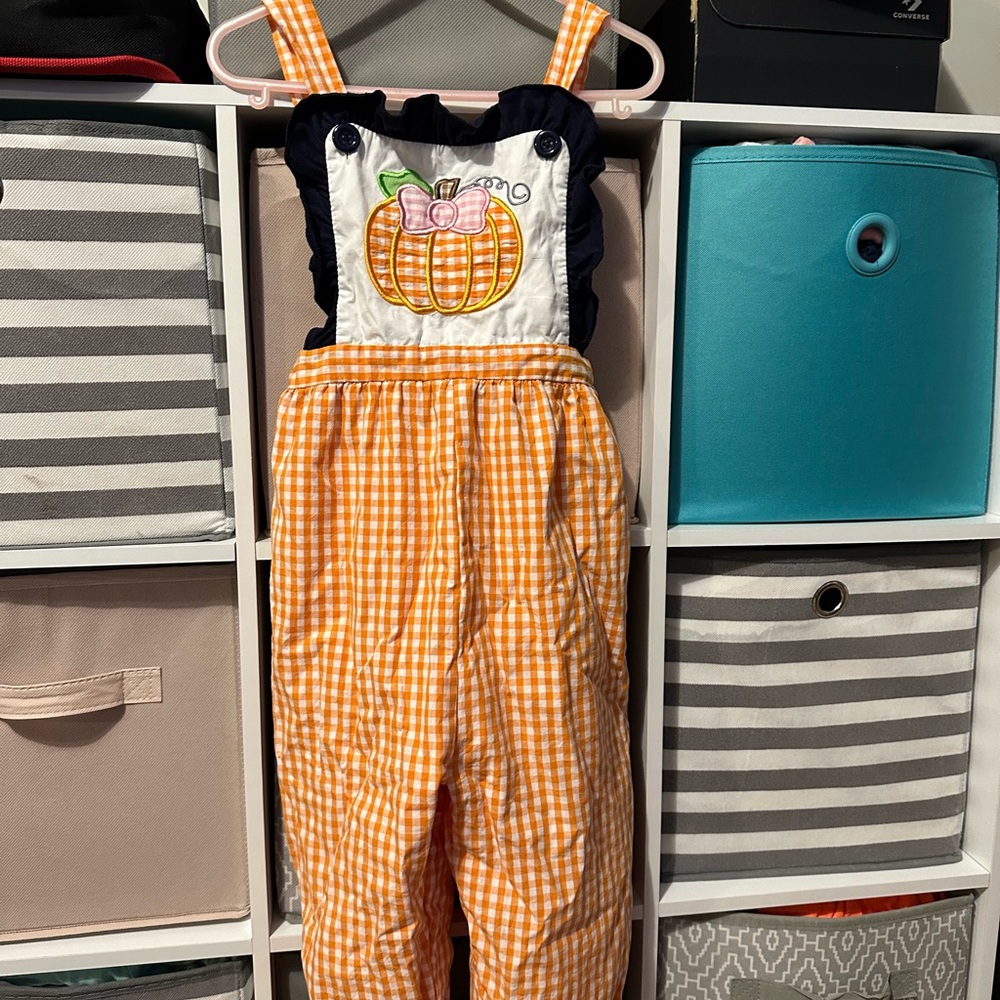 Girls pumpkin boutique style overalls